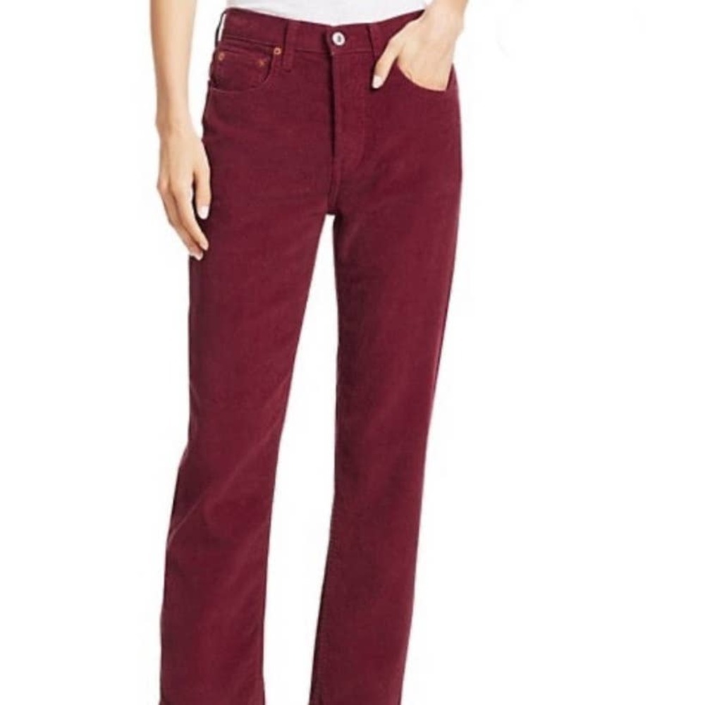 RE/DONE Corduroy‎ Pants NWT Burgundy Red USA High Rise Stovepipe